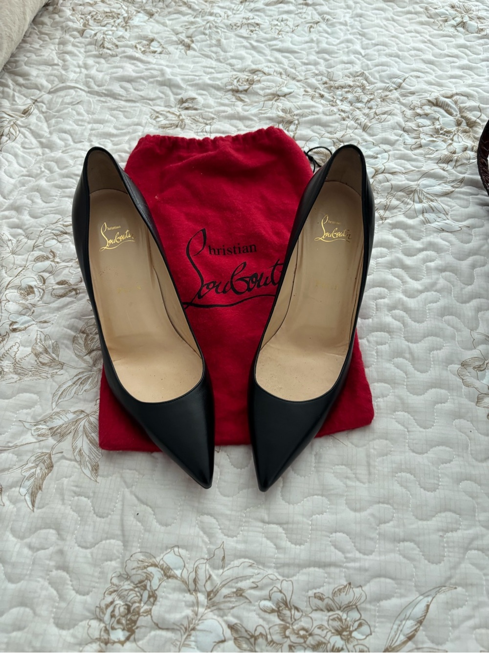 Christian Louboutin Black Patent Pointed-Toe Pumps with Red Sole - Picture 6 of 9